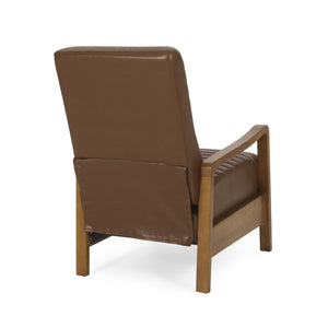 English Elm Christopher Knight Home® - Faux Leather Wood Hand Manual Club Recliner Light Brown PU Push-Back Channel Stitching Rubberwood Frame 71261.00PUCOGN
