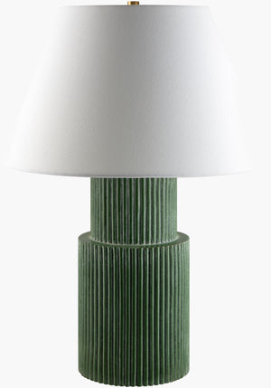 Surya Hikari 27" Rustic Country Cottage Accent Table Lamp With Soft Linen Shade For Timeless Ambiance Body, Dark Green,Cord, Translucent Resin,Linen,Iron Hik-001