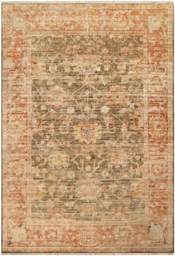 Hillcrest HIL-9004 5'6" x 8'6" Handmade Rug HIL9004-5686  Burgandy, Charcoal, Brown, Light Brown, Olive, Wheat Surya