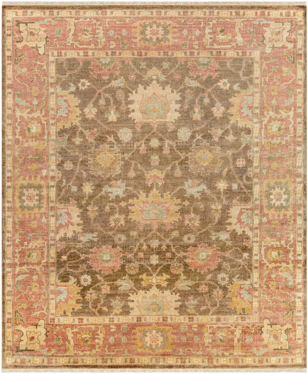 Hillcrest HIL-9004 7'9" x 9'9" Handmade Rug HIL9004-7999  Burgandy, Charcoal, Brown, Light Brown, Olive, Wheat Surya