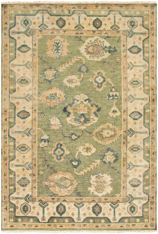 Hillcrest HIL-9017 5'6" x 8'6" Handmade Rug HIL9017-5686  Dusty Sage, Yellow, Light Sage, Teal Surya