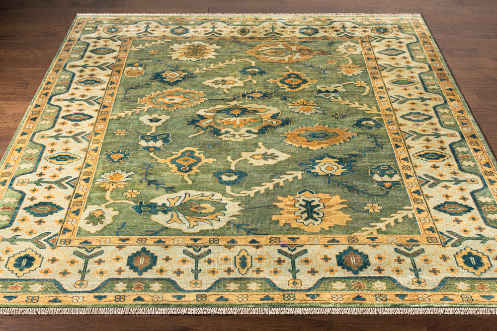 Hillcrest HIL-9017 5'6" x 8'6" Handmade Rug HIL9017-5686  Dusty Sage, Yellow, Light Sage, Teal Surya
