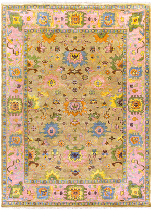Hillcrest HIL-9043 8' x 11' Handmade Rug HIL9043-811  Dusty Pink, Light Brown, Sky Blue, Olive, Brown, Navy Surya