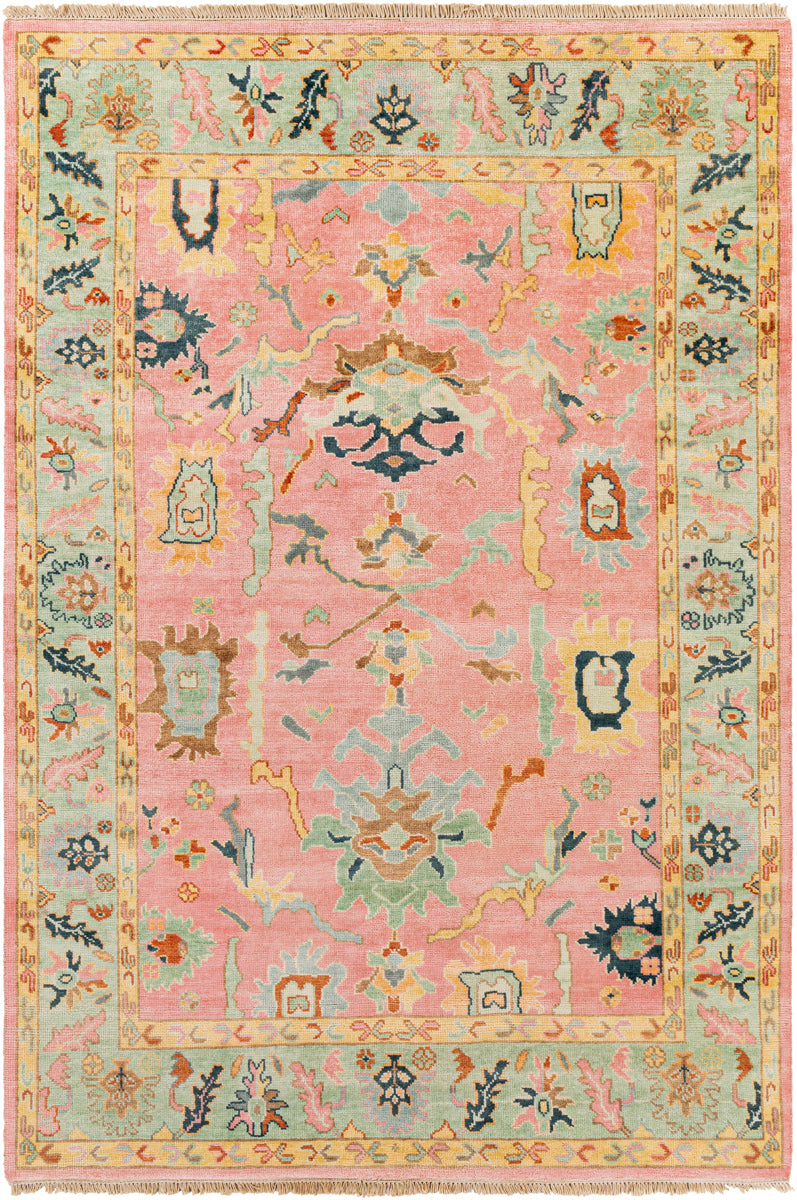 Hillcrest HIL-9044 5'6" x 8'6" Handmade Rug HIL9044-5686  Seafoam, Bright Yellow, Dusty Pink, Peach, Dark Blue, Brown Surya