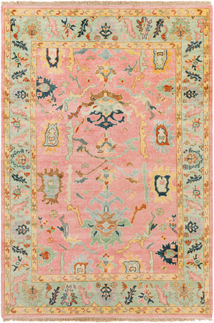Hillcrest HIL-9044 5'6" x 8'6" Handmade Rug HIL9044-5686  Seafoam, Bright Yellow, Dusty Pink, Peach, Dark Blue, Brown Surya