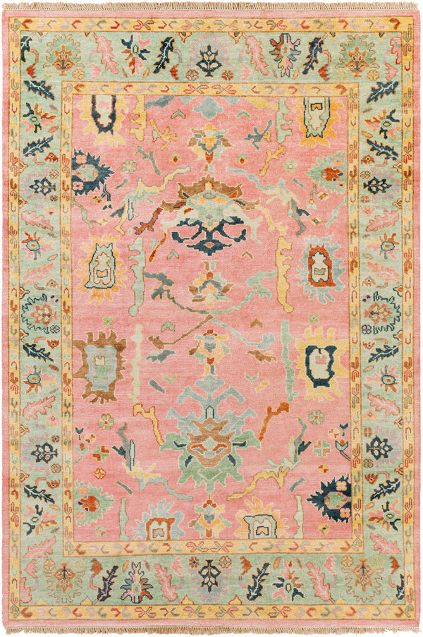 Hillcrest HIL-9044 5'6" x 8'6" Handmade Rug HIL9044-5686  Seafoam, Bright Yellow, Dusty Pink, Peach, Dark Blue, Brown Surya