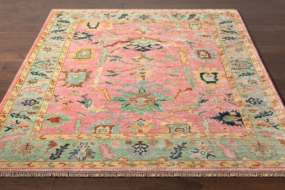 Hillcrest HIL-9044 5'6" x 8'6" Handmade Rug HIL9044-5686  Seafoam, Bright Yellow, Dusty Pink, Peach, Dark Blue, Brown Surya