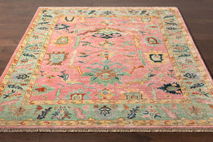 Hillcrest HIL-9044 8' x 11' Handmade Rug HIL9044-811  Seafoam, Bright Yellow, Dusty Pink, Peach, Dark Blue, Brown Surya