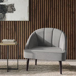 English Elm Harrah Velvet Accent Chair with Tufted Channel Back and Solid Rubberwood Legs, Mid-Century Flair Gray B136P158681