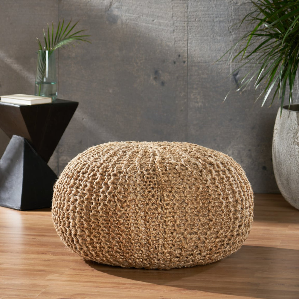 English Elm Christopher Knight Home® - HANDMADE JUTE POUF Natural Cable Knit Boho Accent Seat & Footrest – Versatile Handmade Décor Cushion 72308.00