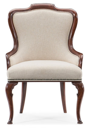 Hooker Furniture Charleston Chateau Linen Upholstered Arm Chair With Cane Back, Nailhead Trim & Carved Cabriole Legs 6750-75600-85