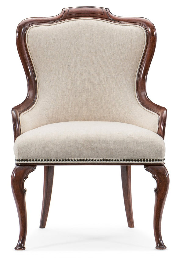 Hooker Furniture Charleston Chateau Linen Upholstered Arm Chair With Cane Back, Nailhead Trim & Carved Cabriole Legs 6750-75600-85