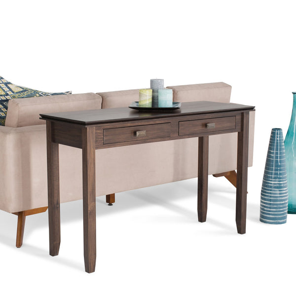 English Elm Artisan Console Sofa Table - Handcrafted Natural Aged Brown With Drawers For Stylish Storage & Display B136P158697