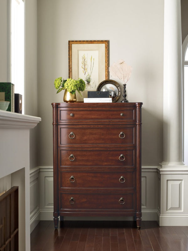 Hooker Furniture Charleston Maraschino Cherry Five-Drawer Chest With Felt & Cedar Liners, Antique-Pewter Hardware Elegance Dark Brown 6750-90010-85