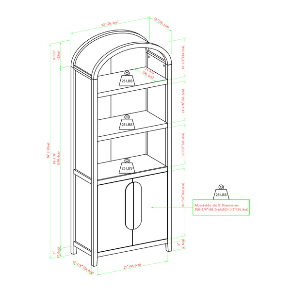 Chantelle Modern Arched Bookcase with Statement Wood Cabinet Pulls Black WECHA41OS2BL0 Walker Edison