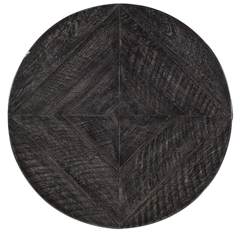 Hooker Furniture St. Armand Acacia Accent Martini Table — Compact Rustic Round Side Table With Brushed Pewter Base, Distressed Finish (24") 5601-50002-BLK