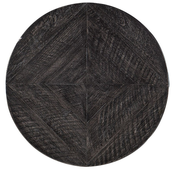 Hooker Furniture St. Armand Acacia Accent Martini Table — Compact Rustic Round Side Table With Brushed Pewter Base, Distressed Finish (24") 5601-50002-BLK