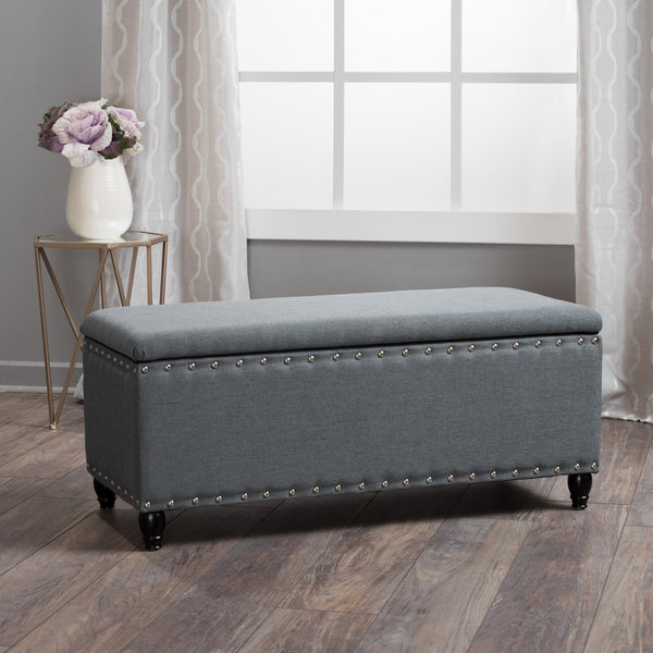 English Elm Storage Ottoman Bench with Hinged Lid Padded Seat Living Room Coffee Table 60581.00CCL