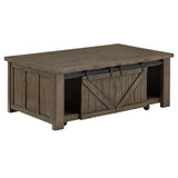 Homelegance By Top-Line Niccolo Barn Door Coffee Table with Storage Grey Wood