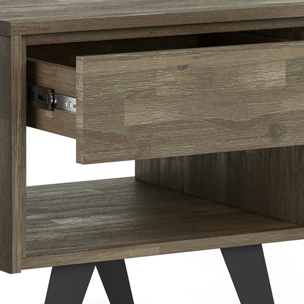 English Elm Lowry End Table - Handcrafted Distressed Grey Acacia & Metal, Modern-Industrial Design For Versatile Use B136P158849