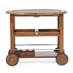 English Elm Christopher Knight Home® - BAR Tillary Outdoor Acacia Wood Drop-Leaf Bar Cart with Wine Rack, Drawers & Aluminum Wheels, Oak 60987.00