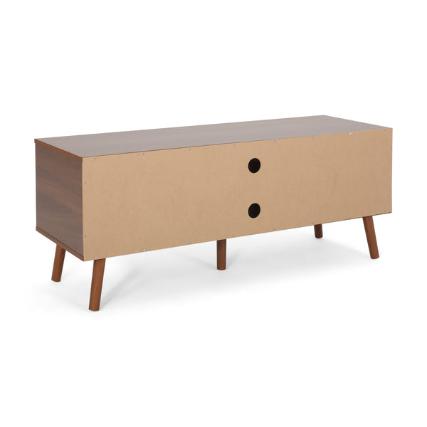 English Elm Tv Stand Mid-century Modern with Splayed Pine Legs and Three Staggered Storage Drawers 66758.00WALNWHT