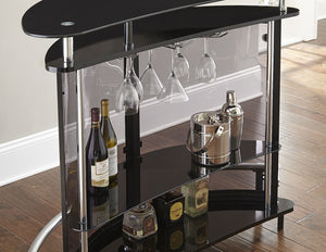 English Elm Steve Silver - Ariana Demilune Bar Table Server in Black with Smoked Tempered Glass Shelves & Stemware Rack, Compact B081P157400