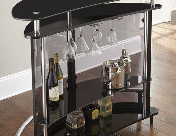 English Elm Steve Silver - Ariana Demilune Bar Table Server in Black with Smoked Tempered Glass Shelves & Stemware Rack, Compact B081P157400