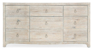 Hooker Furniture Serenity Coastal Nine-Drawer Oak Dresser With Surf Whitewash, Soft-Close Drawers & Cedar-Lined Storage 6350-90202-80