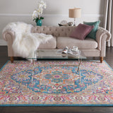 Nourison Passion PSN20 Machine Made Power-loomed Floral Border Indoor Only Bohemian  Rug Teal Multicolor, Teal Multicolor 100% Polypropylene 99446486554