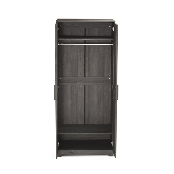English Elm Christopher Knight Home® - DELANEY Rustic 2-Door Wardrobe Grey with Faux Wood Finish, 75" Tall Armoire for Organized Storage 71142.00