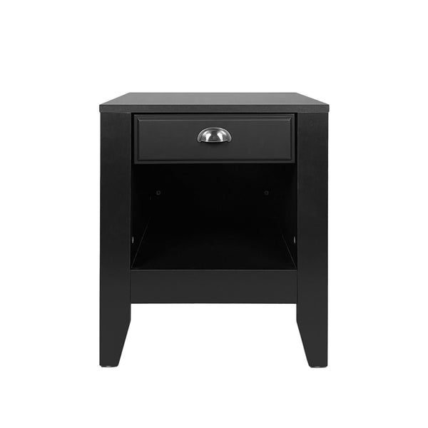 English Elm Christopher Knight Home® - Modern Nightstand with Drawer and Open Cubby, Faux Wood Mid Century Bedside Table, 2-Tier Storage Nightstand for Bedrooms, 21"W x 24.4"H Black 70949.00BLK