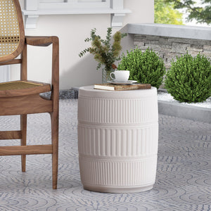 English Elm Outdoor Fluted Concrete Column Side Table Lightweight Architectural Patio Accent 73436.00
