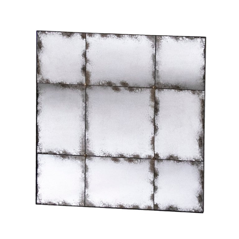 Zentique Antiqued Panel Mirror with Distressed Iron Frame, Aged Glass Panels for Farmhouse, Industrial Charm HJT21245