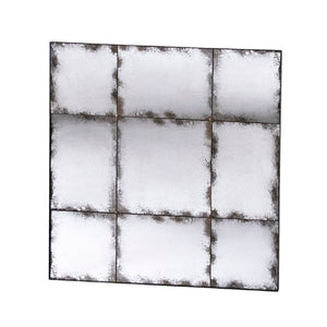 Zentique Antiqued Panel Mirror with Distressed Iron Frame, Aged Glass Panels for Farmhouse, Industrial Charm HJT21245