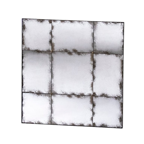 Zentique Antiqued Panel Mirror with Distressed Iron Frame, Aged Glass Panels for Farmhouse, Industrial Charm HJT21245