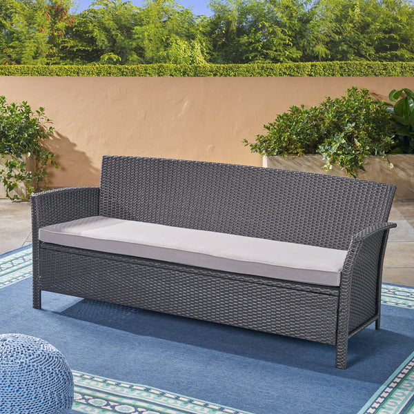 English Elm Christopher Knight Home® - ST LUCIA premium 3-seater outdoor sofa with PE rattan, iron frame and waterproof cushions, durable comfort for patios Grey 62952.00GRY