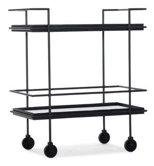 Hooker Furniture Commerce Bar Cart With Stone Inlay & Matte Black Frame, Mobile Serving Trolley With Casters, Rails - Compact Industrial Accent 7228-50645-99