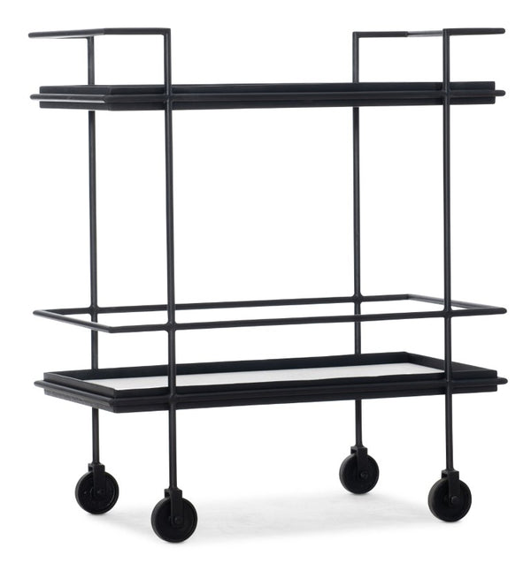 Hooker Furniture Commerce Bar Cart With Stone Inlay & Matte Black Frame, Mobile Serving Trolley With Casters, Rails - Compact Industrial Accent 7228-50645-99