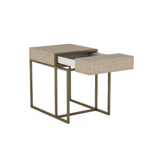 A.R.T. Furniture North Side End Table - Stylish Transitional Design With Flaxen Bronze Frame And Hidden Storage Drawer Brown Parrawood Solids,Quarter Figured,Fiddle Ash Veneer,Metal 269304-2556
