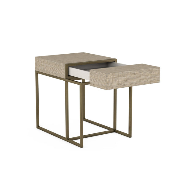 A.R.T. Furniture North Side End Table - Stylish Transitional Design With Flaxen Bronze Frame And Hidden Storage Drawer Brown Parrawood Solids,Quarter Figured,Fiddle Ash Veneer,Metal 269304-2556