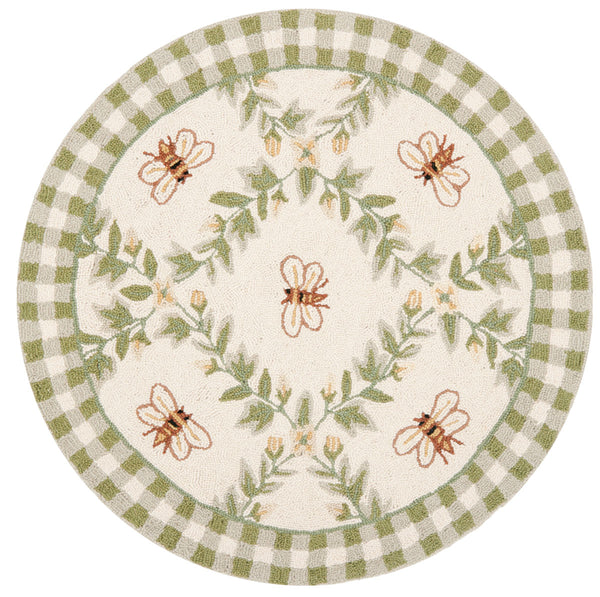 Safavieh Hk55 Hand Hooked  Rug Ivory / Green 6' x 9' Oval