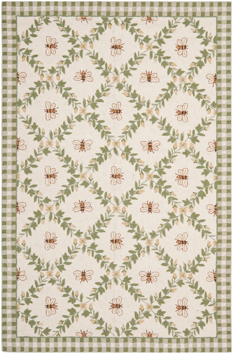 Safavieh Hk55 Hand Hooked  Rug Ivory / Green 6' x 9' Oval