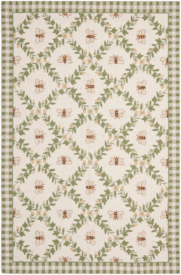Safavieh Hk55 Hand Hooked  Rug Ivory / Green 6' x 9' Oval