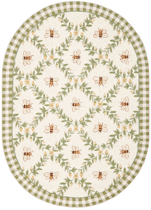 Safavieh Hk55 Hand Hooked  Rug Ivory / Green 6' x 9' Oval