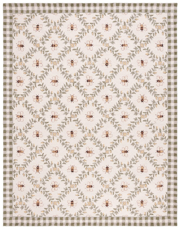 Safavieh Hk55 Hand Hooked  Rug Ivory / Green 6' x 9' Oval