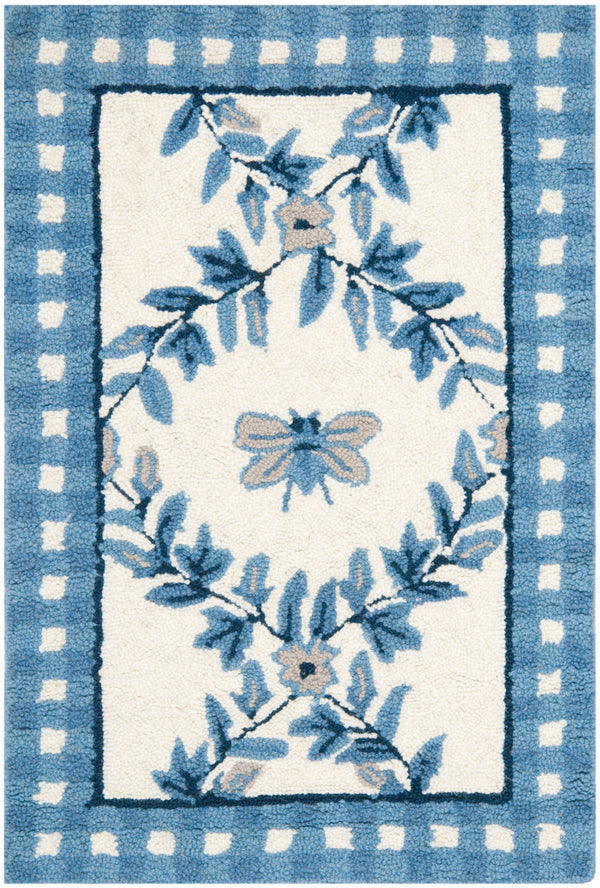Safavieh Hk55 Hand Hooked  Rug Ivory / Blue 2' x 3'