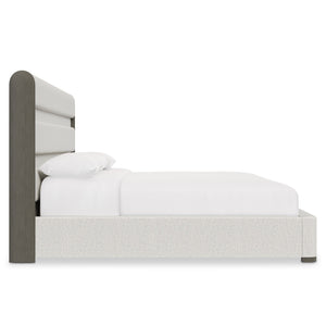 Bernhardt Bernhardt Prado King Panel Bed With Deep-Channel Upholstered Headboard And Porcini Wood Accents K1886