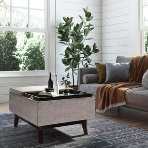 English Elm Owen - Versatile Mid-Century Coffee Table Storage Ottoman In Distressed Grey Vegan Leather Style B136P160676-GIGA