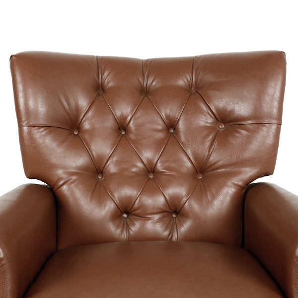 English Elm Christopher Knight Home® - Button Button Tufted Heavy Duty Manual Push-Back Recliner Chair with Nailhead Accents and Comfort Backrest Light Brown 71976.00PUCOGN